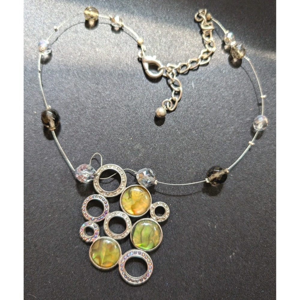 Abalone Shell Pendant Necklace Statement Rhinesto… - image 2